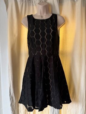 Lily Ross Black Sleeveless Hex-Pattern Fit & Flare Mini Dress